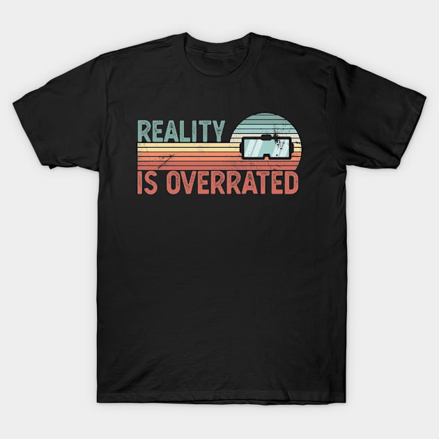 Virtual Reality Funny VR Retro Sunset Gift Gaming T-Shirt by qwertydesigns